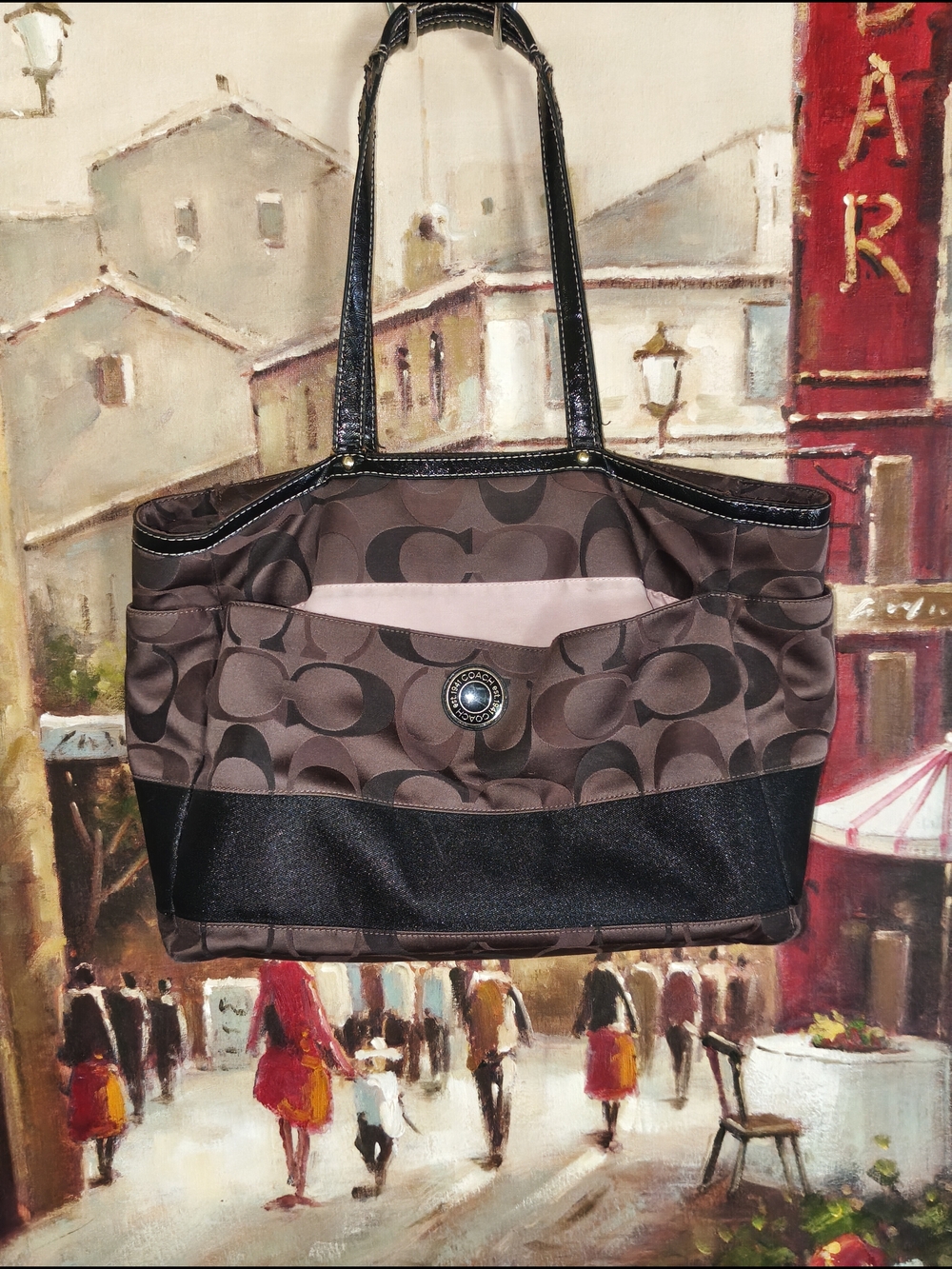 Coach Brown and Black Signature Jacquard Tote